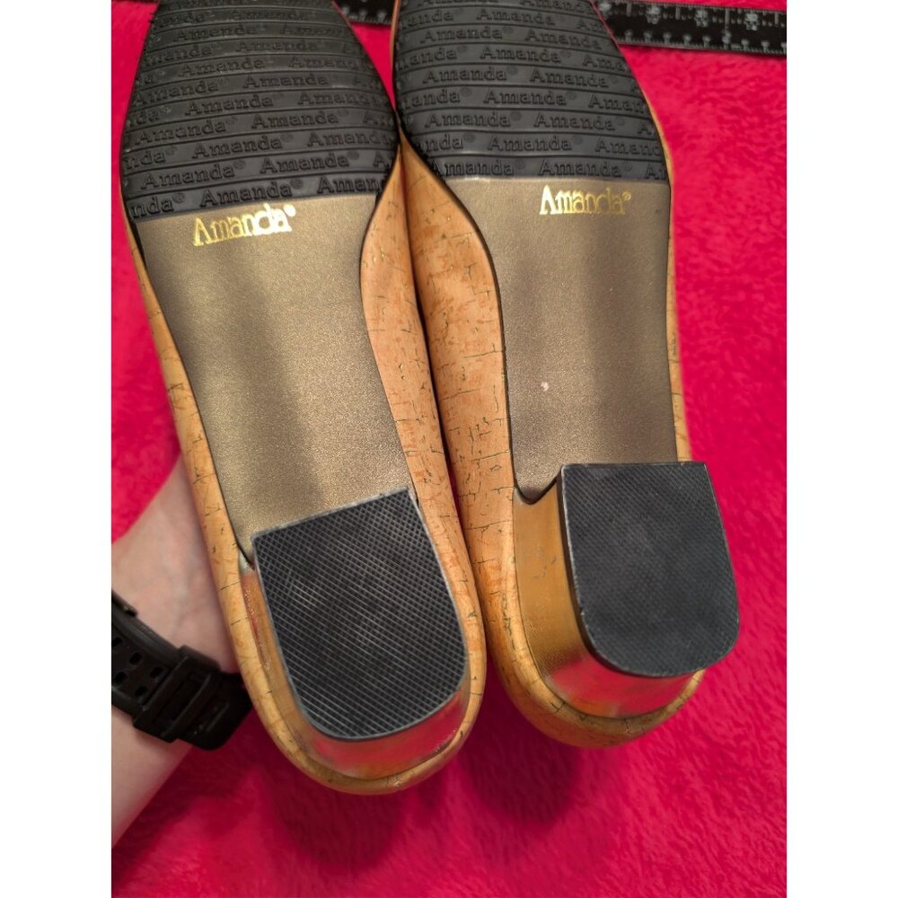 Amanda Women's Size 12M "Iona" Pumps Faux Cork Gold Metallic Block Heel Shoes - Picture 7 of 7